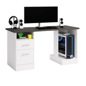 English Elm Gaming Desk White Finish with Dual Drawers & Adjustable Shelf for Cooling Airflow, Modern Durable Design B356P402674