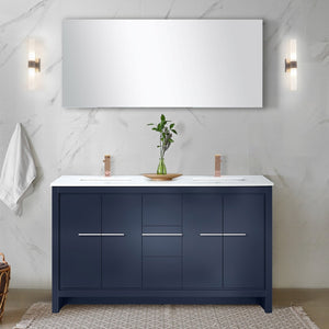 English Elm Navy Blue Double Bath Vanity With White Quartz Top, Rose Gold Faucet & Ample Storage Solutions P1 B2731P259442-GIGA