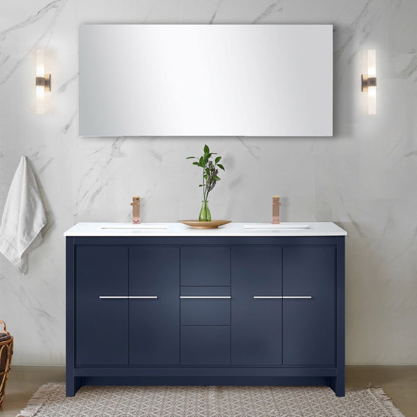 English Elm Navy Blue Double Bath Vanity With White Quartz Top, Rose Gold Faucet & Ample Storage Solutions P1 B2731P259442-GIGA