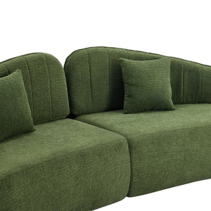 English Elm Curved Four Seat Chenille Sofa with Removable Backrest for Retro Apartment Living Green W3612S00042