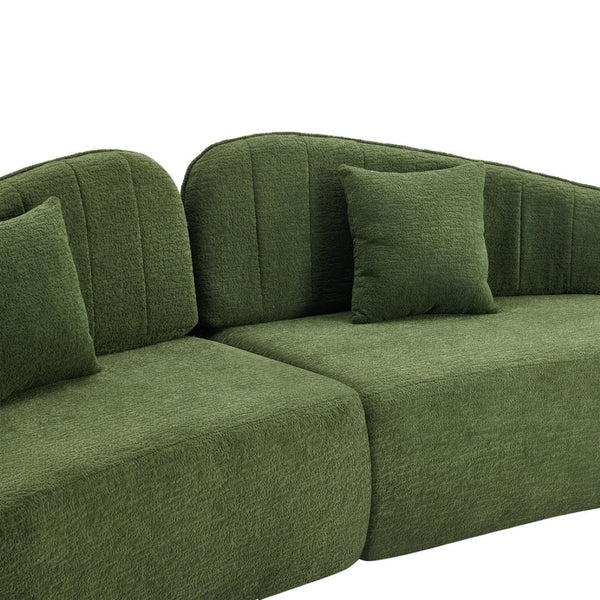 English Elm Curved Four Seat Chenille Sofa with Removable Backrest for Retro Apartment Living Green W3612S00042