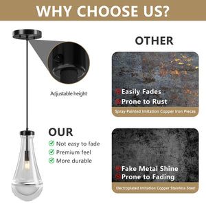 English Elm Raindrop Modern Black Pendant Light, Handblown Glass Raindrop Chandelier for Kitchen Island Elegance W2312P389962