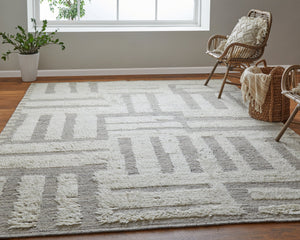 Feizy Rugs Ashby Hand-woven Wool Geometric Rug – Timeless Transitional Style In Subtle Neutrals For Any Room Gray,Ivory Wool Ash8909fivygryc50