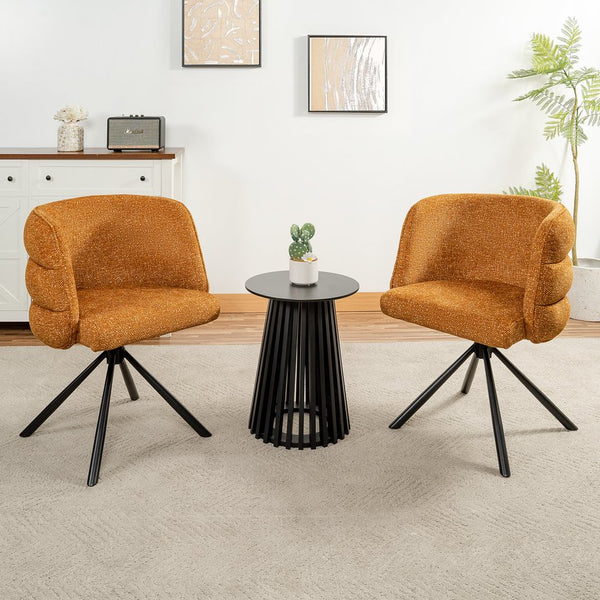 English Elm 270° Swivel Mid-Century Modern Upholstered Desk Chairs Set of 2 with Thick Cushion & Metal Base Orange W757P281147