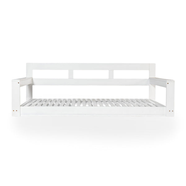 English Elm TOPMAX Acacia Wood Twin Porch Swing Bed Frame with High Back, 350lb Capacity & 118" Hemp Ropes White N717P265795K