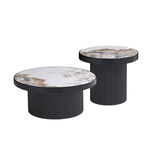 English Elm Coffee Table Nesting Set Round Mdf Pair Walnut Finish for Modern Living Rooms W876S00336