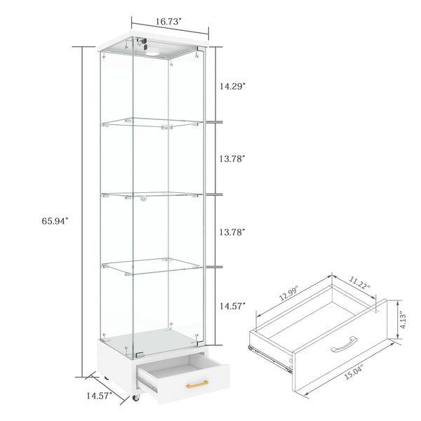 English Elm Modern Glass Display Cabinet With Led Lights, Quick-Assembly 4-Shelf Storage For Collectibles & Decor W241P268239
