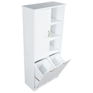 English Elm [video] Freestanding 68 Inch Tall Storage Cabinet with Tilt Out Hampers and Soft Close Door White N759S427900K