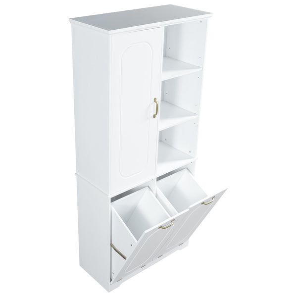English Elm [video] Freestanding 68 Inch Tall Storage Cabinet with Tilt Out Hampers and Soft Close Door White N759S427900K