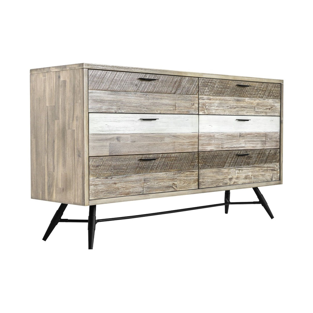 English Elm Bridges Solid Acacia Six Drawer Dresser Warm Two Tone Grain for Modern Interiors B2736P464855