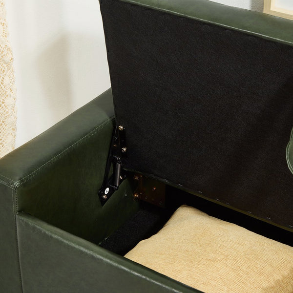 English Elm 48" Storage Ottoman Bench with Tufted Faux Leather Upholstery, Solid Wood Frame & 300lb Capacity Dark Green W1097P338777