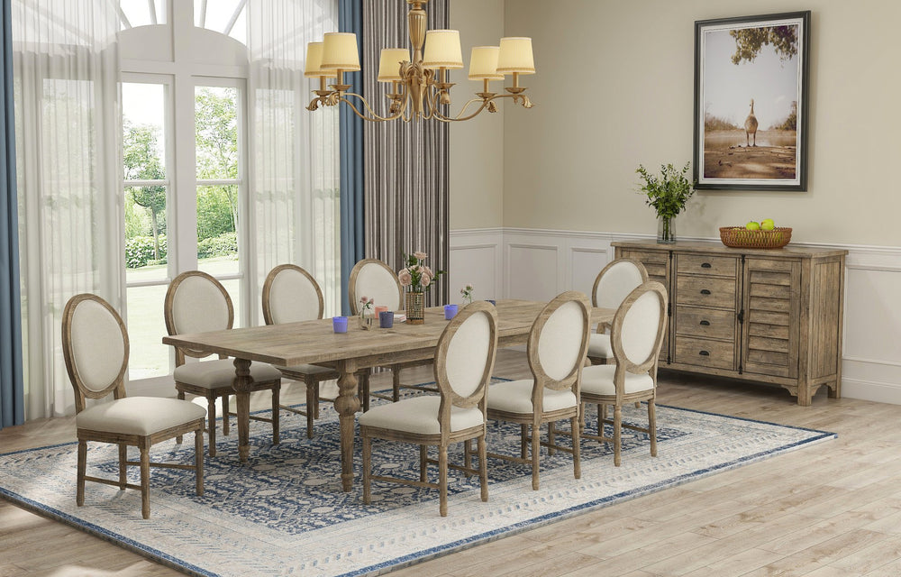 English Elm Wallace & Bay - Dining Table with Leaf Taupe Solid Pine Frame 80–108" Butterfly Leaf Extendable Rustic Elegance B361S00016