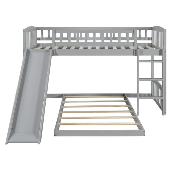 English Elm Twin Over Kids Bunk Bed with Built-in Slide Solid Pine Frame Gray Finish LT100514AAE
