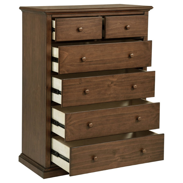 English Elm Anzio Six Drawer Chest Warm Wood Finish Bedroom Storage with Round Knob Hardware Brown B062P451786
