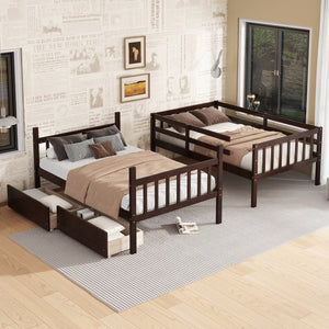 English Elm Twin Over Twin Bunk Bed In Espresso - Durable Rubberwood, Convertible Design With Storage Drawers & Safety! W504S00200-GIGA