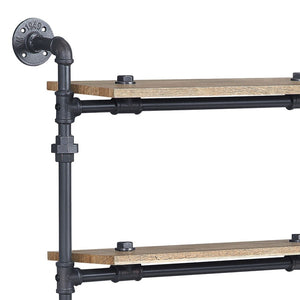 English Elm Brantley Industrial Wall Rack Four Open Shelves Oak Veneer and Sandy Black Metal Frame B2726P446701