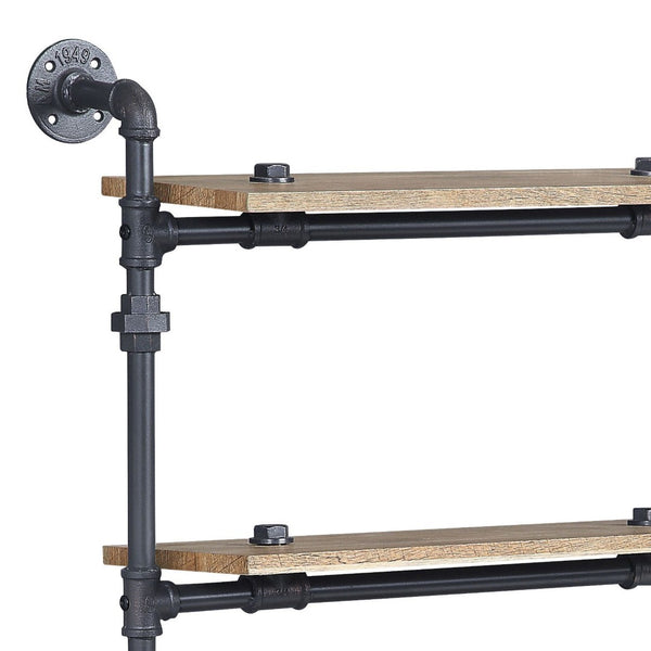 English Elm Brantley Industrial Wall Rack Four Open Shelves Oak Veneer and Sandy Black Metal Frame B2726P446701