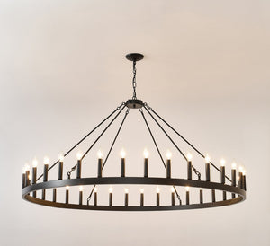 English Elm 59.06 Inch Matte Black Wagon Wheel Chandelier 54 Light Farmhouse Grand Entryway W5008P388933