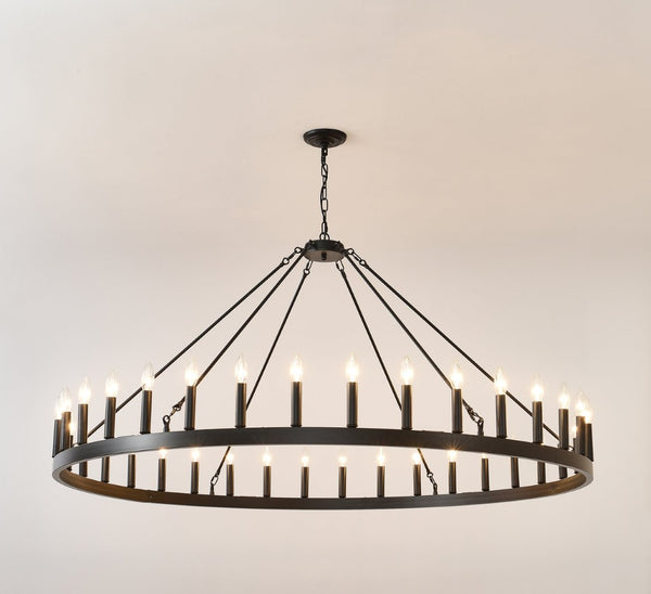 English Elm 59.06 Inch Matte Black Wagon Wheel Chandelier 54 Light Farmhouse Grand Entryway W5008P388933