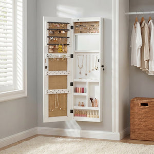 English Elm Solid Wood Wall Mounted Jewelry Armoire with Led Lighting and Full Length Mirror W2640P454224