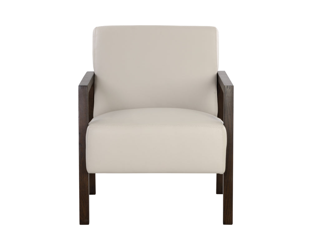 Sunpan Neymar Lounge Chair - Luxurious Italian Leather in Linea Light Grey with Dark Oak Frame, Timeless Design