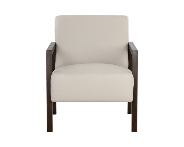 Sunpan Neymar Lounge Chair - Luxurious Italian Leather in Linea Light Grey with Dark Oak Frame, Timeless Design