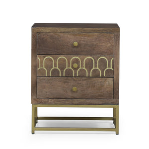 English Elm Christopher Knight Home® - NIGHT Mango Wood Nightstand Walnut with Gold Iron Legs, 3 Drawers, Mid-Century Modern Storage 68570.00