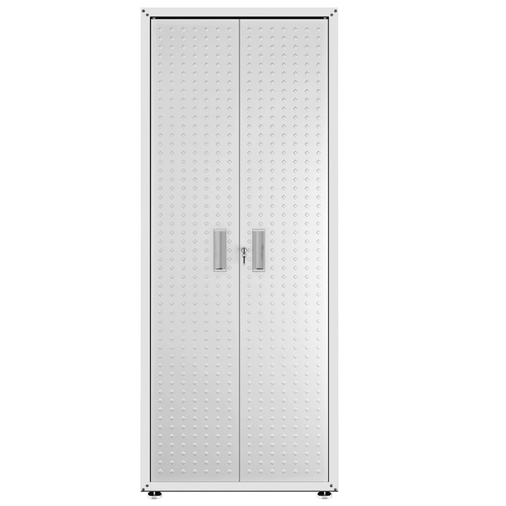 English Elm Rolling Metal Garage Cabinet with Locking Doors Diamond Texture Industrial Storage White B365P398228