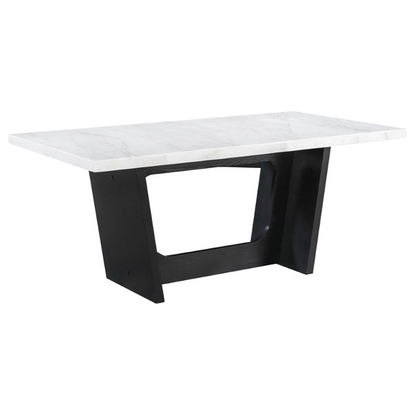 English Elm Yorba Marble Top Trestle Dining Set with Tufted Velvet Chairs for Modern Spaces B062S01668