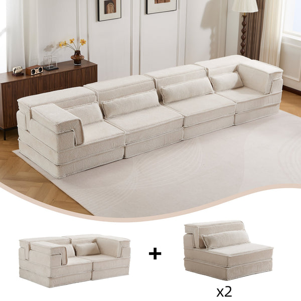 English Elm Compression Modular Sofa Bed - Soft Fleece 4-Seater, Versatile, No-Assembly, Memory Foam Comfort W3723S00031