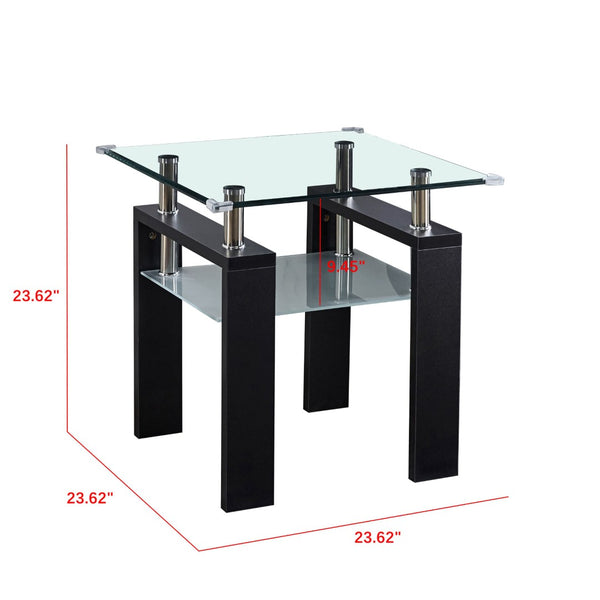 English Elm Clear Tempered Glass Square End Table Chrome Frame Frosted Shelf Modern Living Room W1311P144550