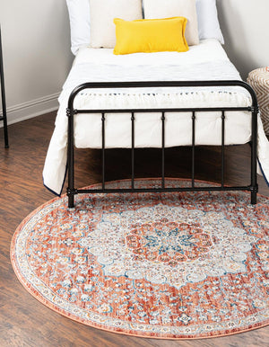 Unique Loom Newport Elms Machine Made Medallion Rug Red, Ivory/Light Blue/Terracotta/Rust Red 10' 2" x 10' 2"