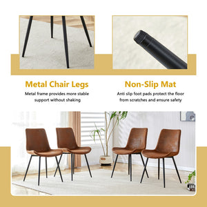English Elm Table Set Oval Tempered Glass Top with Six Brown Fabric Chairs for Modern Dining W1151S04752