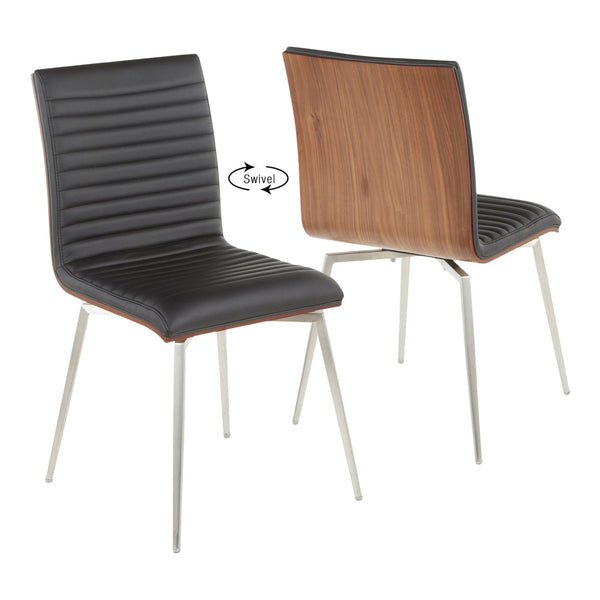 English Elm Contemporary Tufted Swivel Dining Chairs Walnut Wood and Steel Set of 2 B202P223605