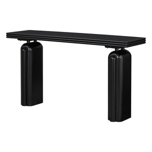 English Elm U_style Acacia Veneer Console Table Curved Silhouette for Entryway Hallway Foyer Black N711P235894B