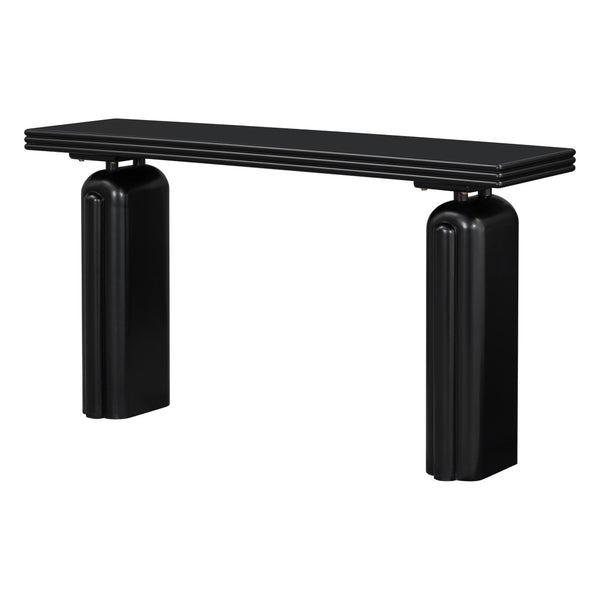 English Elm U_style Acacia Veneer Console Table Curved Silhouette for Entryway Hallway Foyer Black N711P235894B