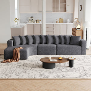 English Elm 131.1-inch Chenille Cloud Curved Sectional with Chaise and Ten Plush Throw Pillows W3505S00014