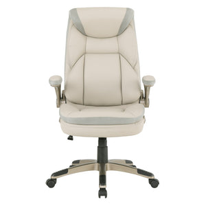 OSP Home Furnishings Exec Bonded Leather Office Chair with Lumbar Support Padded Arms and Ergonomic Tilt Taupe ECH17051-EC21