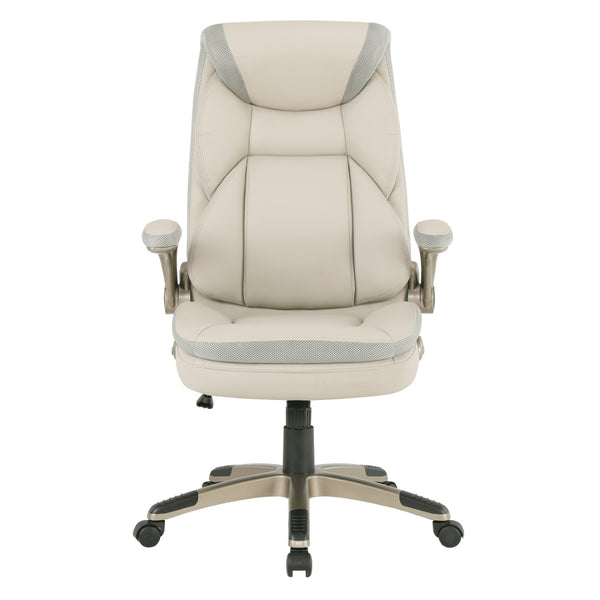 OSP Home Furnishings Exec Bonded Leather Office Chair with Lumbar Support Padded Arms and Ergonomic Tilt Taupe ECH17051-EC21