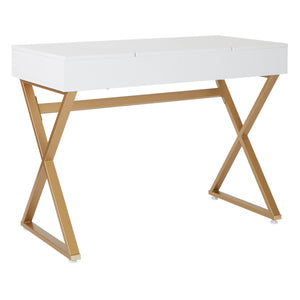 OSP Home Furnishings Juliette Vanity Desk White Top/Gold Legs