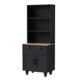 English Elm Farmhouse Storage Cabinet With 4 Solid Wood Gourd-Shaped Legs, Modern Kitchen Pantry Cabinet With Adjustable Shelves, 5 Tier Bookshelf With Drawer For Living Room, Black