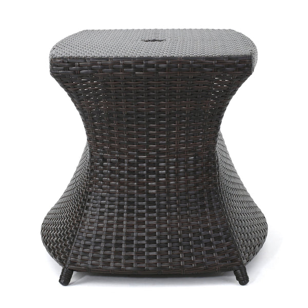 English Elm Christopher Knight Home® - BERKELEY Rattan Wicker Side Table with Iron Frame — Weather-Resistant Outdoor Accent Table, 35" Brown Multi 59109.00