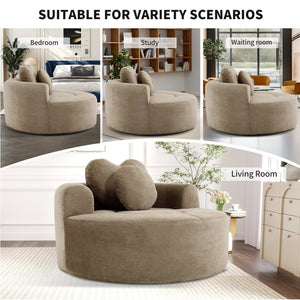 English Elm Round Cloud Sofa Bed Waffle Fabric Memory Foam Convertible Couch for Small Space Living Brown W3224P492001