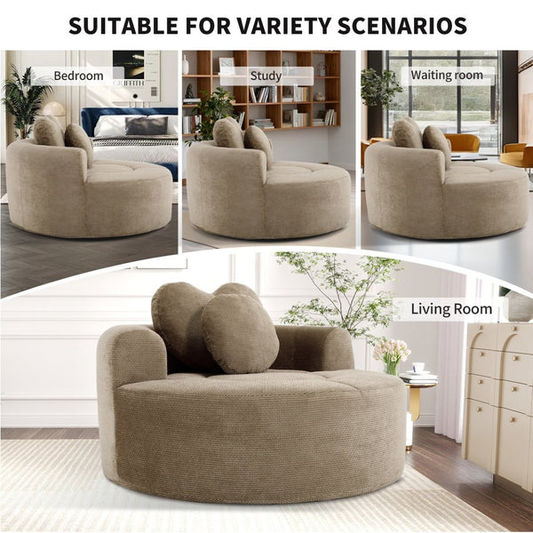 English Elm Round Cloud Sofa Bed Waffle Fabric Memory Foam Convertible Couch for Small Space Living Brown W3224P492001