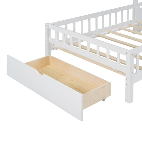 English Elm Twin House Bed Frame with Sofa Seating Led Lighting Drawers and Wireless Charging LP000521AAK-1