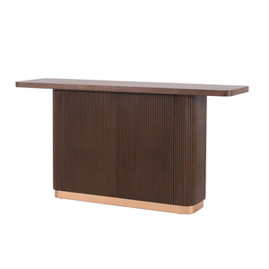 English Elm Console Table with Ash Veneer Top Fluted Pedestal Base and Metal Accents for Entryway N760P359389D