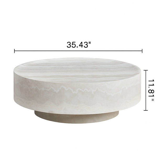 English Elm Round Fiberglass Coffee Table Sculptural Minimalist Design for Modern Living Rooms W2085P374193