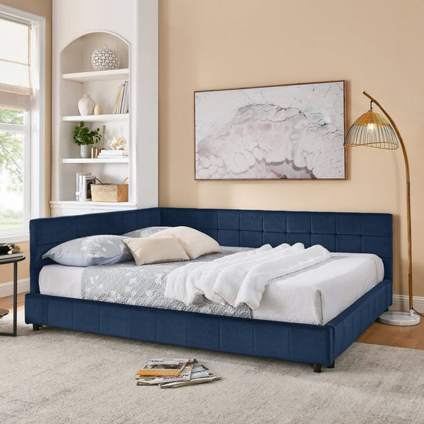 English Elm Queen Upholstered Tufted Sofa Bed Frame – Elegant Velvet Design For Bedroom & Living Room Comfort W487S00284-GIGA