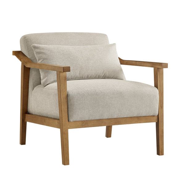 English Elm Reagan Mid-Century Wood Arm Accent Chair with Lumbar Pillow, Walnut Frame, Durable Upholstery Comfort Off White B050P390599