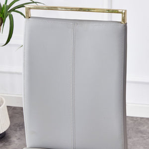 English Elm Table 9-Piece Luxurious Dining Set With Golden Legs, Stunning Pandora Glass Top & 8 Gray Pu Chairs W1151S03238-GIGA